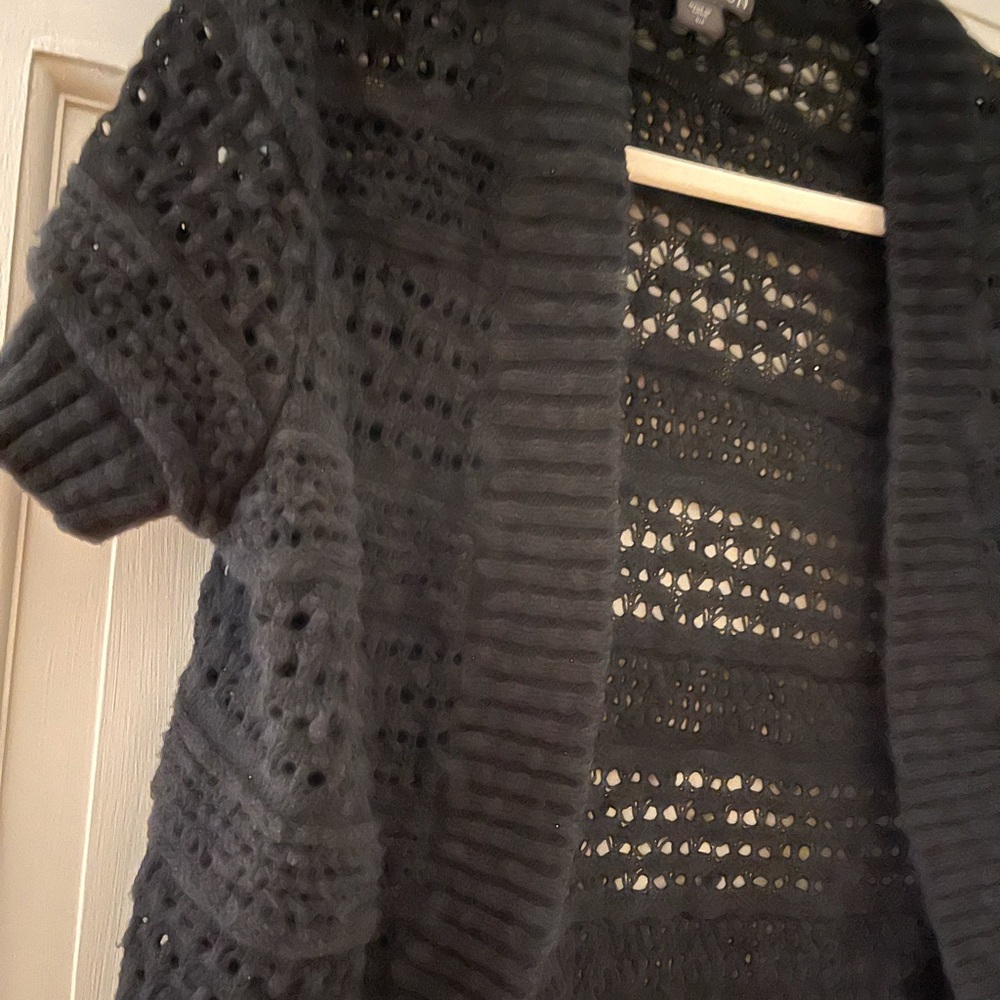 Black crochet short sleeve crop sweater.